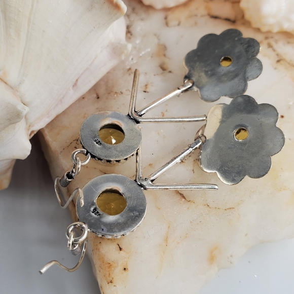 Natural Citrine Stone Silver 925 Earrings - Picture 4 of 5